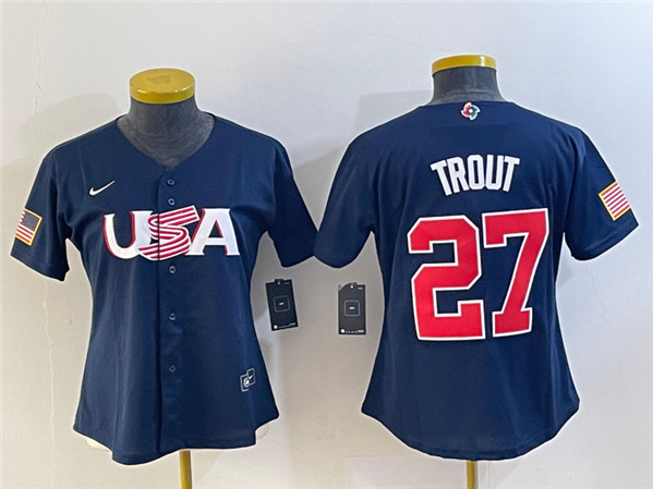 Youth USA Baseball #27 Mike Trout 2023 Navy World Baseball Classic Stitched Jersey